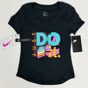 Nike Kids Colorful “Just Do It” Short Sleeve Cotton Tee - Dark Heather Gray. NWT